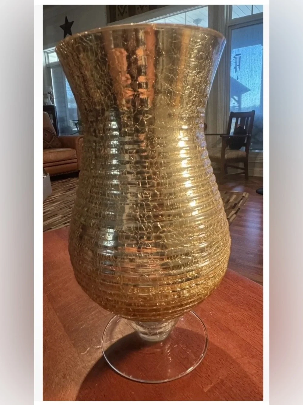 Champagne Sparkling Gold Glass Hurricane Candle Holder, 10